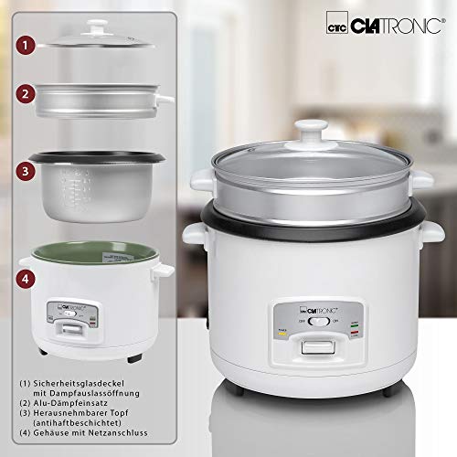 Clatronic RK 3566 Arrocera, capacidad 3 litros para 2,5 kg arroz hervido, 700 W, 2000 W, 2.5 litros, Blanco