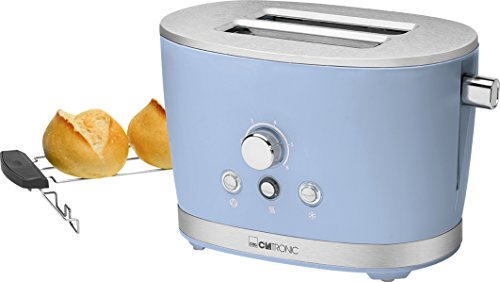 Clatronic TA 3690 Tostadora de pan, 2 ranuras, 3 funciones, tostar, calentar y descongelar, 850 W, regulador de nivel de tostado, calienta panecillos o bolleria, serie Rock&Retro, vintage azul pastel