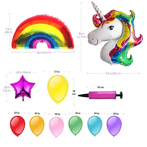 Clerfy Acc Unicornio y Arco Iris Globo de Cumpleaños Kit-de Fiesta de Cumpleaños Feliz Suministros con Globos de Unicornio Banner de Cumpleaños de Arco Iris, Gran Regalo para Niños y Amigo