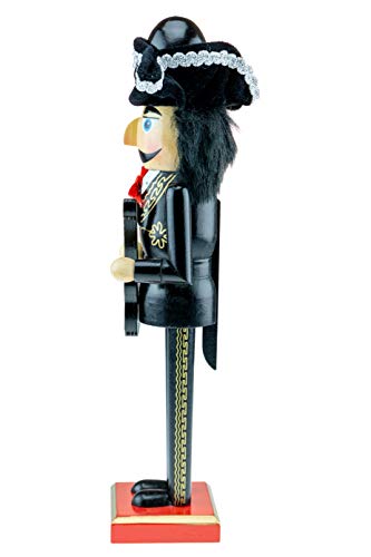 Clever Creations - Cascanueces de Navidad - Figura Decorativa Tradicional de Madera - Mariachi Guitarrista - con Traje de Charro Negro y Dorado y un Sombrero Tradicional - 35,5 cm