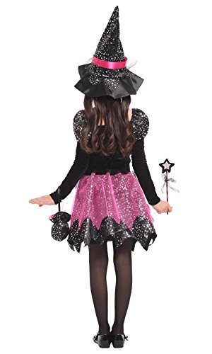 Cloudkids Disfraz de Bruja para Niñas Infantil con Sombrero de Bruja Hechicera- Niña - Disfraz - Carnaval - Halloween - Cosplay - Accesorios - Talla M, 4 a 6 años