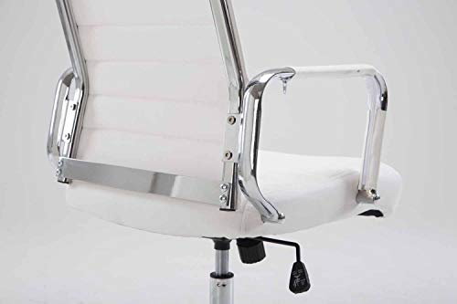 CLP Silla De Oficina Kolumbus En Simil Cuero & Base De Metal con Ruedas I Silla De Escritoria Ergonómica & Regulable En Altura, Color: Blanco