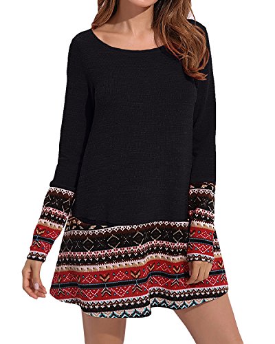 CNFIO Mujer Vestido Cuello Redondo Manga Larga Plus Tamaño Tops Moda Jersey Punto Mujer Invierno