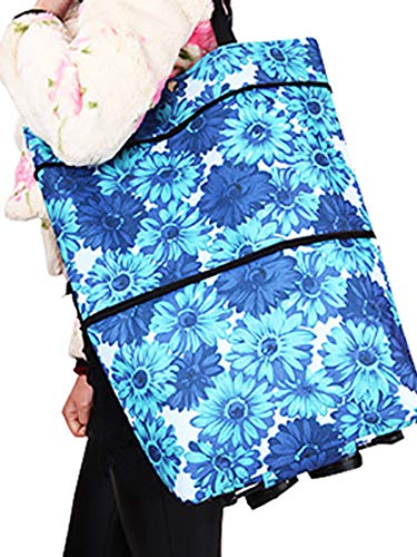 CNSSKJ - Bolsa de la compra plegable con ruedas, bolsa plegable con ruedas para mujer, carrito de la compra reutilizable, bolsa de alta capacidad #7306 azul