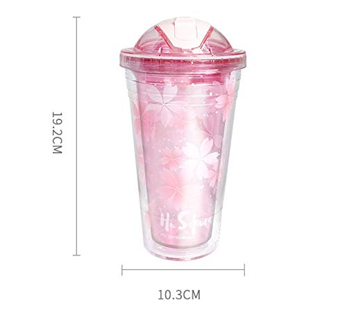 CNSTZX Vaso de Pajita de Doble Capa con patrón, 480 ml de Taza de Viaje, con Pajita Reutilizable batido de plástico Vaso Helado Vaso de Doble, Hielo Bebida Helada café Jugo Taza de té,Púrpura