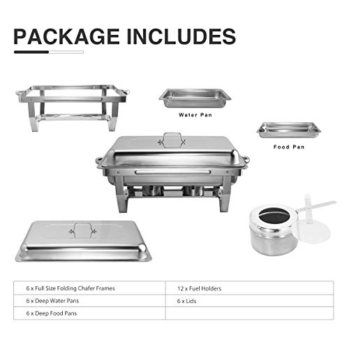 CO-Z 6 PCS Platos de Frotamiento 9L / 8Q Calentador de Buffet Acero Inoxidable Plato de Frotamiento Plegable Chafing Dish para Calentar Alimentos para Bufé, Fiesta, Banquetes