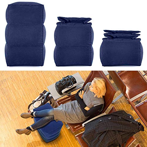 Coche Almohada Almohada de Viaje Inflable del pie del cojín Ajustable Vuelo niños durmiendo en Reposo Almohadilla en el avión de Coche for niños Footreast autobús Pierna Pad (Color : Navy)