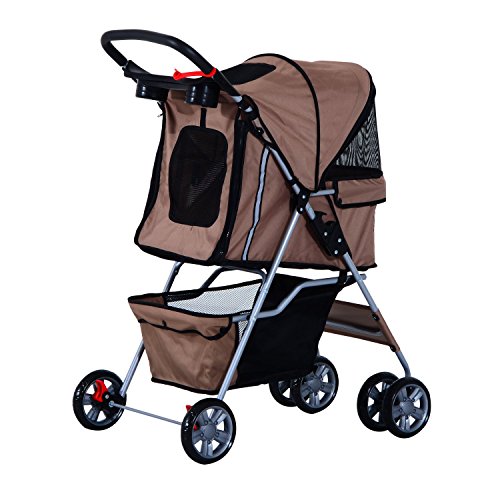 Cochecito Plegable Mascotas 75x45x97cm Perros Gatos Carrito Ruedas Giran 360º Cafe