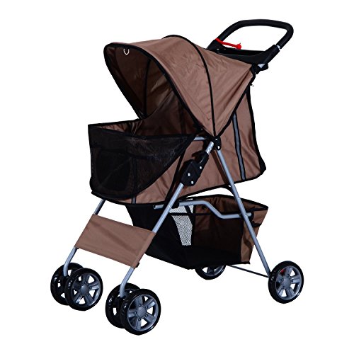 Cochecito Plegable Mascotas 75x45x97cm Perros Gatos Carrito Ruedas Giran 360º Cafe