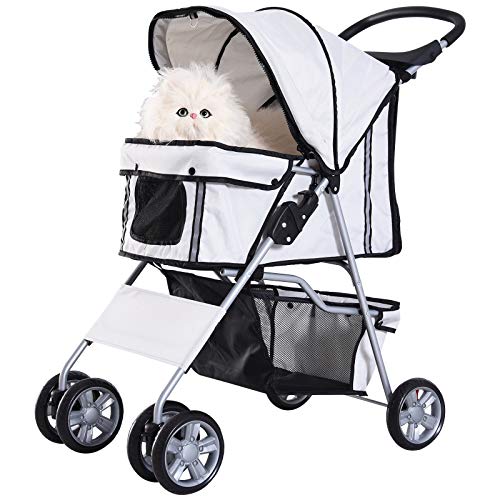 Cochecito Plegable Mascotas 75x45x97cm Perros Gatos Carrito Ruedas Giran 360º Gris