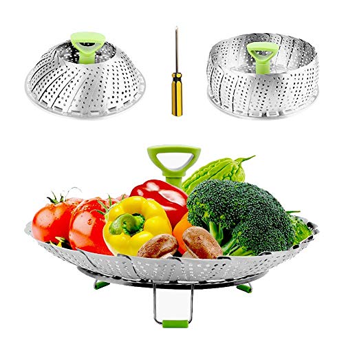 Cocina de acero inoxidable Cocina Vaporera para ollas ajustables de 18 cm - 28 cm Vaporera para verduras Silencio sin BPA inoxidable adecuado para alimentos para bebés, plata 18-28 cm