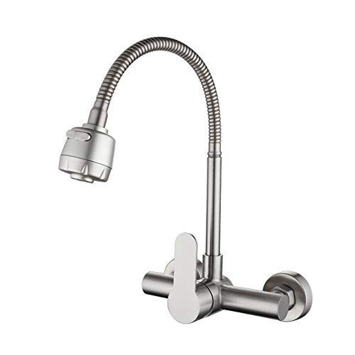 Cocina grifo de acero inoxidable 304 en la pared giratoria grifo frío y caliente cocina comedor fregadero grifo válvula mezcladora fácil de instalar estilo moderno