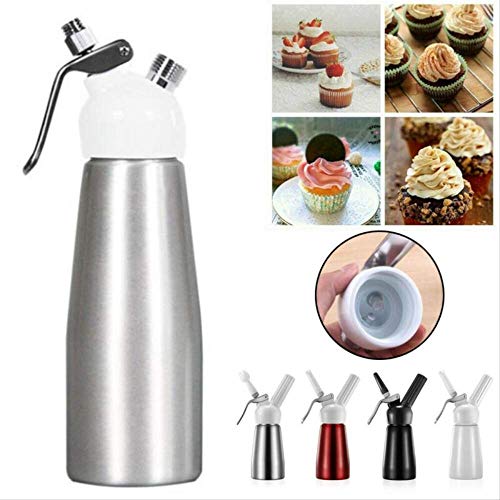 Cocina Sifon Espumas 250 Ml De Aluminio Portátil Crema Batida De Postre Dispensador De Mantequilla Cargadores Whipper Cracker Foam Cake Maker 250 Ml Con 4 Archivos Adjuntos Plateado