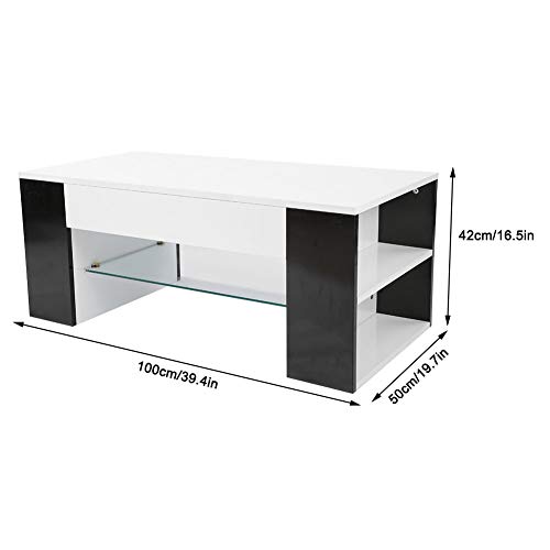 Cocoarm Mesa de Centro Mesa de salón Mesa Auxiliar Mesa de sofá Sala de Estar Mesa de Centro con Compartimentos de Almacenamiento y Estante de Vidrio Central