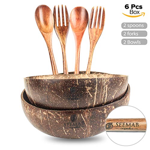Coconut Bowl, Coconut Bowl Spoon and Fork Set,100% Natural and Eco-Friendly, Vegan Friendly, Biodegradable, Reusable, Perfect Vegan Gift – By Seemab London