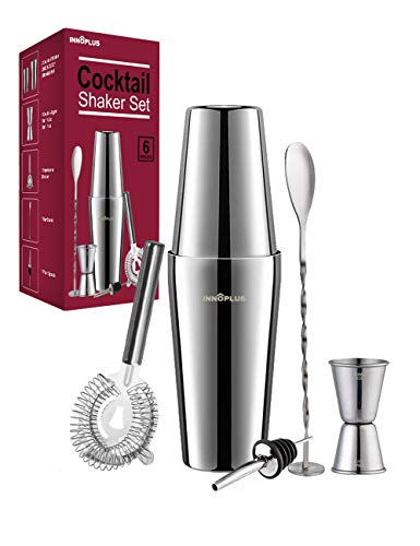 Coctelera, Cocktail Kit, Coctelera Profesional de 6 Pezzi, Coctelera Para Cocteles de Acero Inoxidable, Gin Tonic Kit Cocteleria Set, Coctelera Boston Juego de Regalo Completo, Cocktail Shaker Set