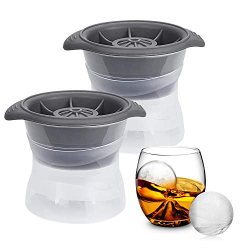 CODIRATO 2 PCS Moldes de Bolas de Hielo sin BPA Moldes de Esfera de Hielo con Tapa Cubitera de Silicona Molde para Cubitos de Hielo Redondos para Whisky, Cócteles, Jugos (Gris)