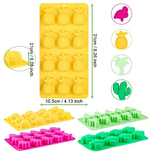 CODIRATO 4 PCS Moldes de Silicona sin BPA, Moldes de Gelatina Moldes de Caramelo Moldes de Chocolate para Hacer Tortas de Jabón de Gelatina Muffin Gummy (Cactus, Flamingos y Coco Tree and Pineapple)