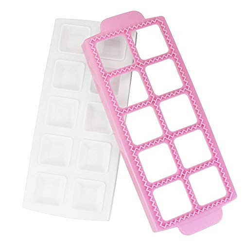 CODIRATO Moldes para Empanadillas, Molde de Raviolis 10 Cuadrados Moldes para Pastas para Hacer Raviolis, Pie, Empanadillas, Pastas o Galletas (Rosa, 26.5 * 10.5 * 2 cm)