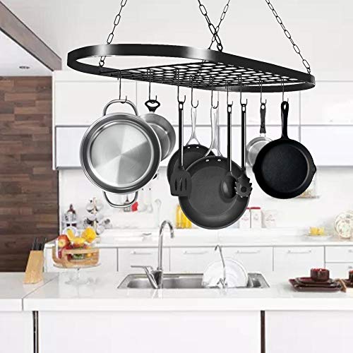 coil.c Estantes para Ollas de Cocina, Estante Industrial para Ollas, Estante Colgante para Ollas de Cocina en Acero Inoxidable, con 10 Ganchos En S, Negro