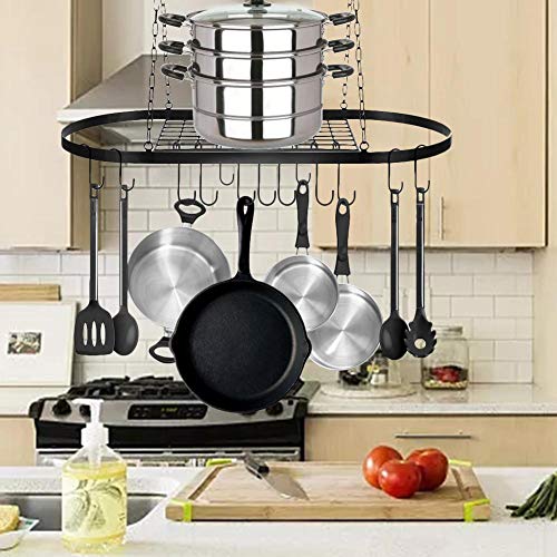 coil.c Estantes para Ollas de Cocina, Estante Industrial para Ollas, Estante Colgante para Ollas de Cocina en Acero Inoxidable, con 10 Ganchos En S, Negro