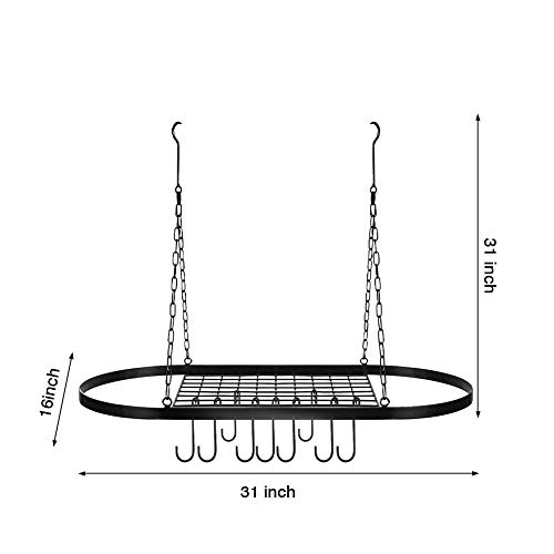 coil.c Estantes para Ollas de Cocina, Estante Industrial para Ollas, Estante Colgante para Ollas de Cocina en Acero Inoxidable, con 10 Ganchos En S, Negro