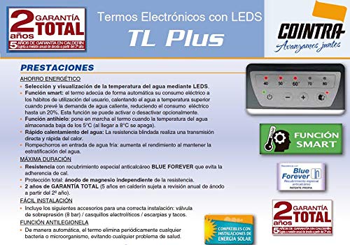 Cointra TL Plus 100 - Hervidor de Agua Vertical, Eléctrico, Blanco