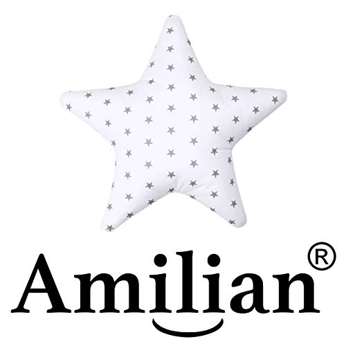 Cojín decorativo con forma de estrella, aprox. 60 cm, para habitación de los niños, con relleno para dormitorio, habitación de bebé, cuna, niño, estrellas, blanco (A3)