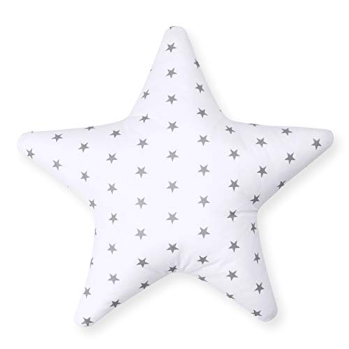 Cojín decorativo con forma de estrella, aprox. 60 cm, para habitación de los niños, con relleno para dormitorio, habitación de bebé, cuna, niño, estrellas, blanco (A3)