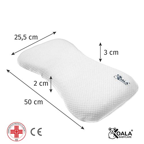 Cojín Ortopédico para bebe 0-36 Meses Plagiocefalia desenfundable por la cama (con dos cobertores) para prevenir y curar la Cabeza plana in Memory Foam Antiasfixia - KoalaBabycare® - Blanco - Maxi