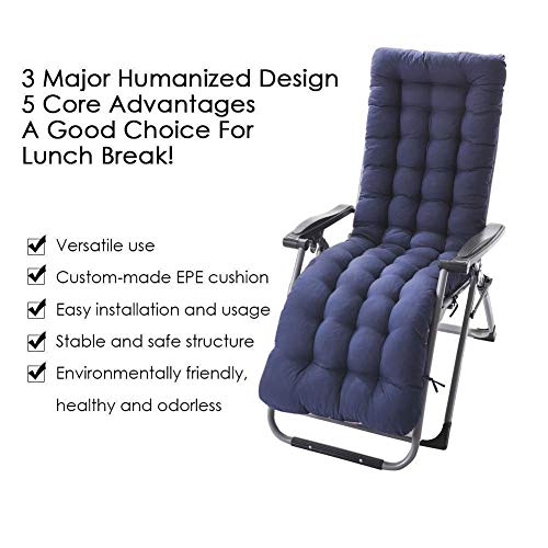 Cojín para silla de salón o tumbona reclinable, cojín con diseño de colchón para tumbonas en el patio, jardín, exteriores, galería, de Soddyenergy., azul