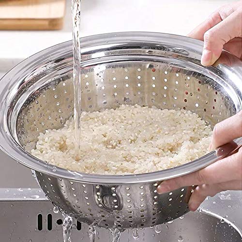 Colador de Cocina Acero Inoxidable y Cuenco de Mezcla Set, Colador Escurridor Bol de Metal Ensaladera Bol para Escurrir Alimentos, Verduras, Frutas, Pastas y Servir, 26cm