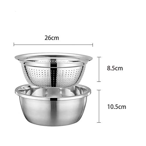 Colador de Cocina Acero Inoxidable y Cuenco de Mezcla Set, Colador Escurridor Bol de Metal Ensaladera Bol para Escurrir Alimentos, Verduras, Frutas, Pastas y Servir, 26cm