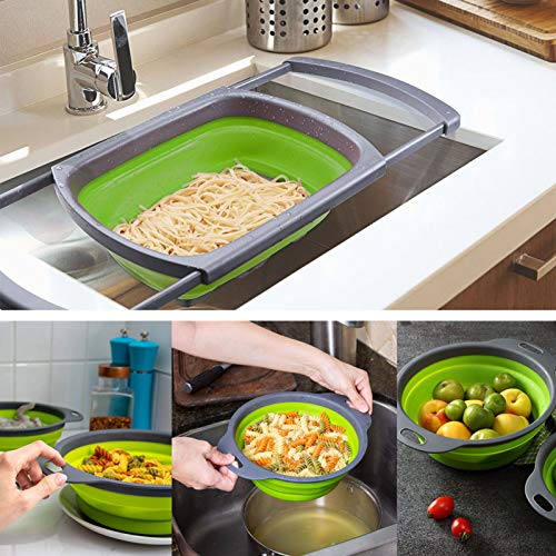 Colador plegable de cocina EigPluy con asas extensibles, colador plegable de 6 cuartos para drenar frutas, pastas, verduras