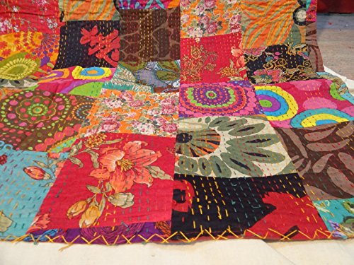 Colcha de algodón Tribal Asian Textiles, bordado Kantha hecho a mano, Queen size, reversible