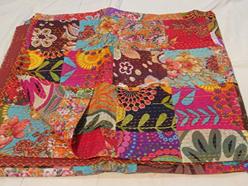 Colcha de algodón Tribal Asian Textiles, bordado Kantha hecho a mano, Queen size, reversible