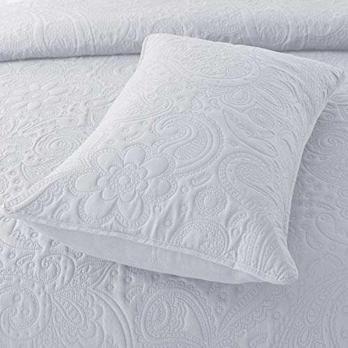 Colchas Bouti Cama 150 (Estampado Flores, Acolchado Relleno Fino, Lleva Dos Funda Almohada 50x70cm del Mismo Estilo De La Colcha) Cubrecama para Verano Entretiempo (Tibet Blanca, Cama 150)