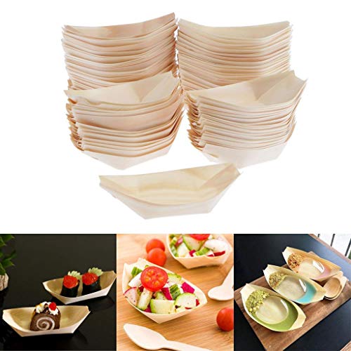 Colcolo 100 Piezas De Madera De Pino, Barco, Bandeja De Comida, Plato, Ensalada, Plato De Sushi, Plato De Catering - tal como se describe, 170x85mm