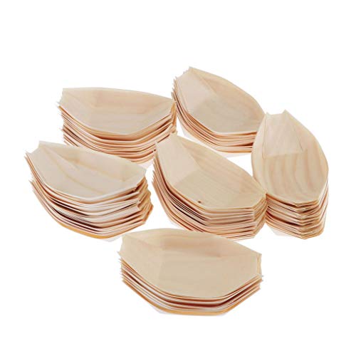 Colcolo 100 Piezas De Madera De Pino, Barco, Bandeja De Comida, Plato, Ensalada, Plato De Sushi, Plato De Catering - tal como se describe, 170x85mm