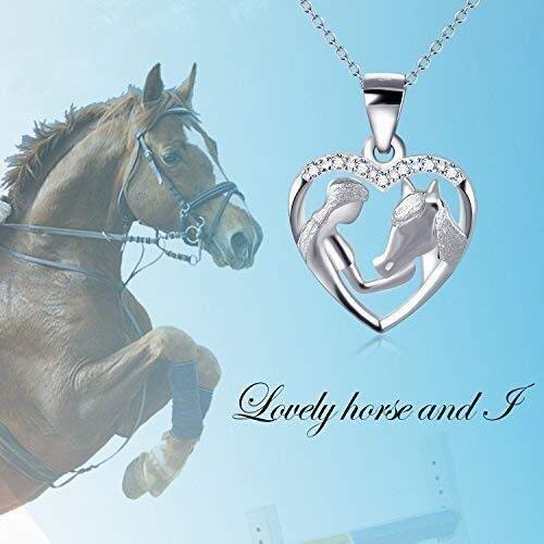 Colgante y collar de caballo de alimentación en forma de corazón de plata esterlina, personalidad Collar de cadena de cuello fresco y unisex Accesorios de joyería Joyería Familia Amigos Regalo con caj