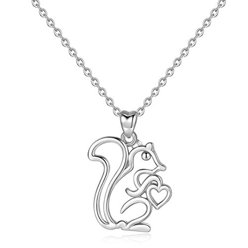 Collar con colgante de animal, sin alergias, con forma de corazón de ardilla, cadena de clavícula de 18 pulgadas, joyería fina de plata de ley 925, regalo de San Valentín, niña, cumpleaños, Navidad