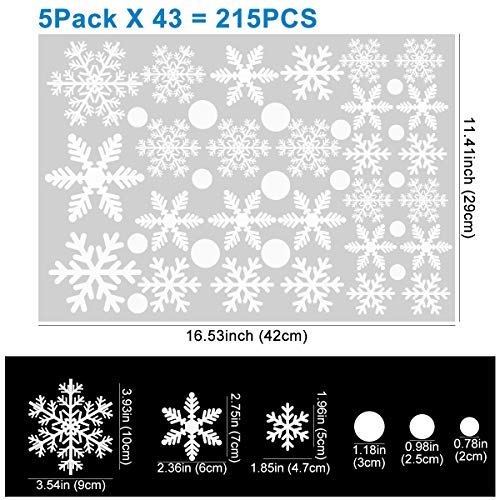 Colmanda Navidad Pegatinas de Ventana, 215 Piezas Pegatinas Ventana Navidad Pegatina Copo de Nieve, Calcomanías De Ventana De Copo De Nieve Ventana de Navidad para Navidad Ventana Decoración