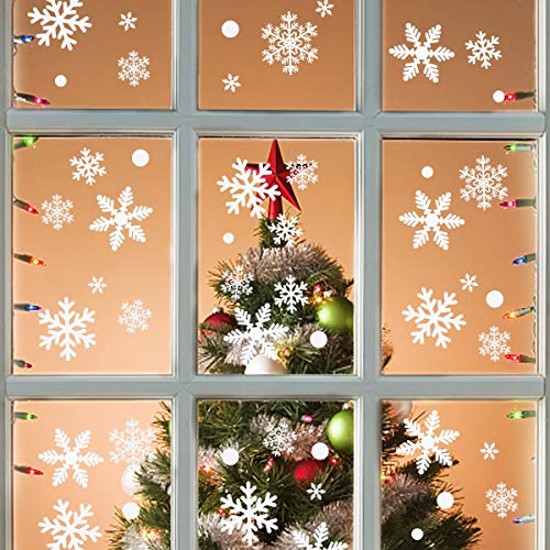 Colmanda Navidad Pegatinas de Ventana, 215 Piezas Pegatinas Ventana Navidad Pegatina Copo de Nieve, Calcomanías De Ventana De Copo De Nieve Ventana de Navidad para Navidad Ventana Decoración