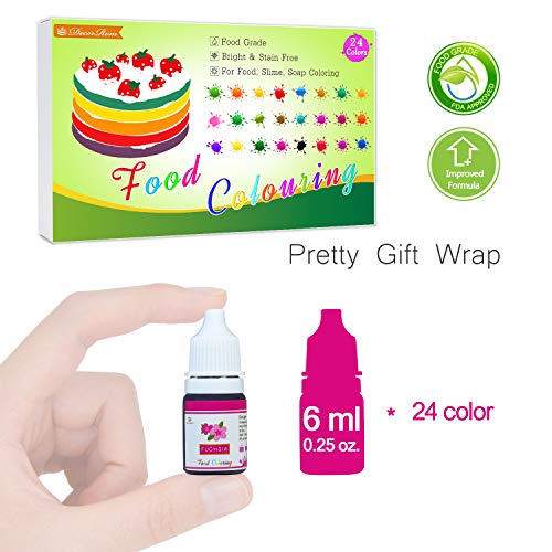 Colorante Alimentario 24 Colore - Colorante Alimenticio Líquido Concentrado para Pastel Hornear, Decorar, Glasear y Cocinar - Tintes Alimentarios para Alimentos, Limo, Manualidades DIY - 6ml Cada Uno