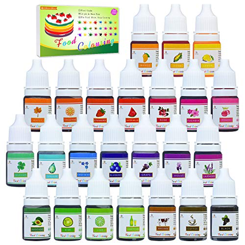 Colorante Alimentario 24 Colore - Colorante Alimenticio Líquido Concentrado para Pastel Hornear, Decorar, Glasear y Cocinar - Tintes Alimentarios para Alimentos, Limo, Manualidades DIY - 6ml Cada Uno