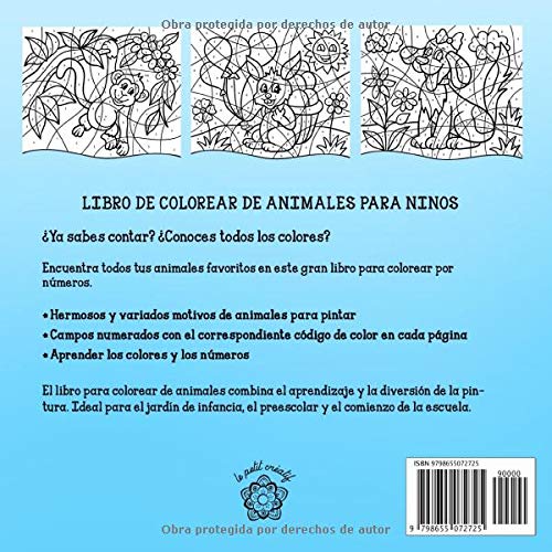 Colorea por números: Libro de colorear animales para niños a partir de 5 años + bono: mandalas de animales (colorear niños 5 años)