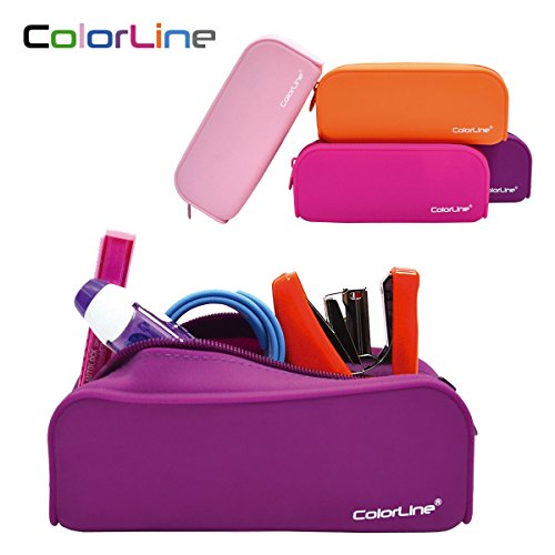 Colorline 58111 - Portatodo de Silicona con Tacto Ultra Soft de Alta Resistencia, Estuche Multiuso para Viaje, Material Escolar, Neceser y Accesorios. Color Morado, Medidas 18 x 7 x 5 cm