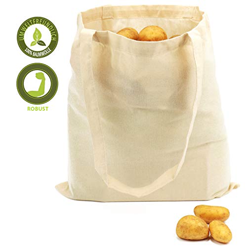 com-four® 12x Bolsas de Tela para IR de Compras - Bolsas Tela Reutilizable sin impresión, Ideal para Pintar - Bolsas de Lona - Oeko-Tex® Standard 100 (12 Piezas - 38x42cm - Mango Largo)