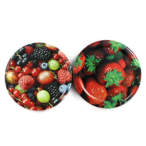 COM-FOUR® 20x tapa de repuesto para tarros de mermelada"fruta" - tapa de rosca para tarros de dintel y tarros de albañil - A 66 mm [la selección varía] (20 piezas - TO 66 mm mezcla de frutas)