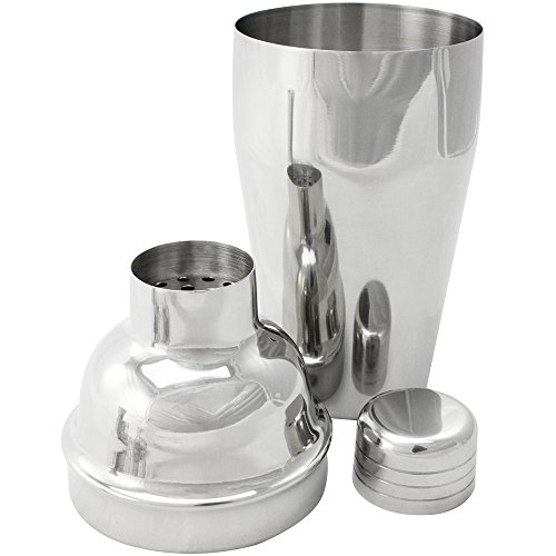 COM-FOUR® 3 piezas Set de Coctelera de acero inoxidable resistente a la oxidación - batidora de coctelería con agitador, vaso medidor y colador de cóctel - 550 ml (Coctelera - 03 piezas)